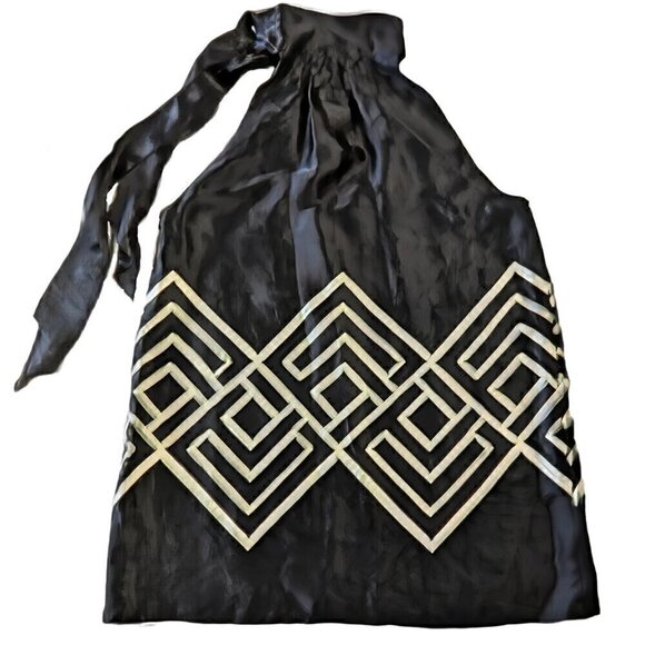 Michael Kors Black Silk Halter Top with Geometric Design Size 2 - Picture 2 of 5